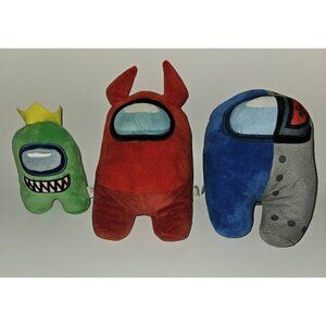 3 Among Us Plush Lot Toikido Red Horns Blue Right Hand Man Green Imposter Crown